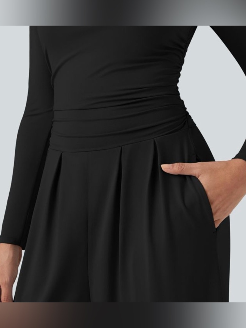 HALARA Black Long-Sleeve Wide-Leg Jumpsuit - Picture 9 of 10
